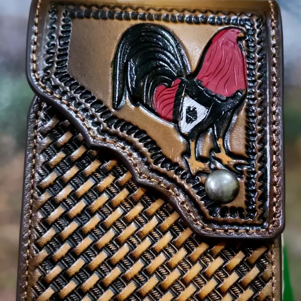 Rooster Leather Phone Holstor With Belt Clip LARGE 7x4